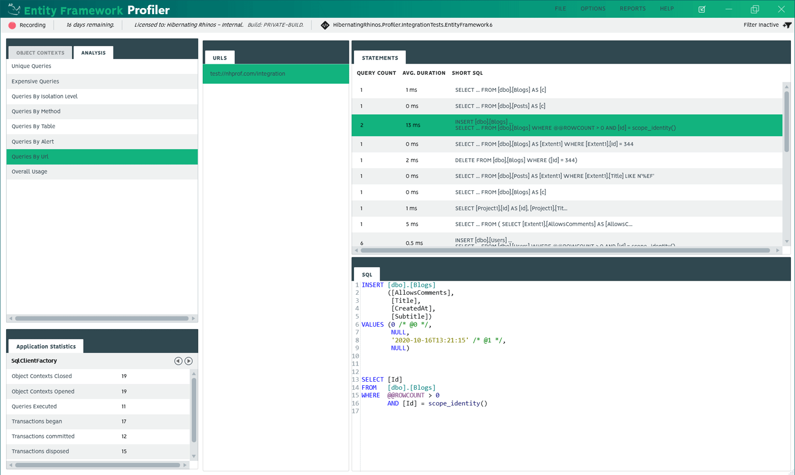 Entity Framework Profiler - Hibernating Rhinos